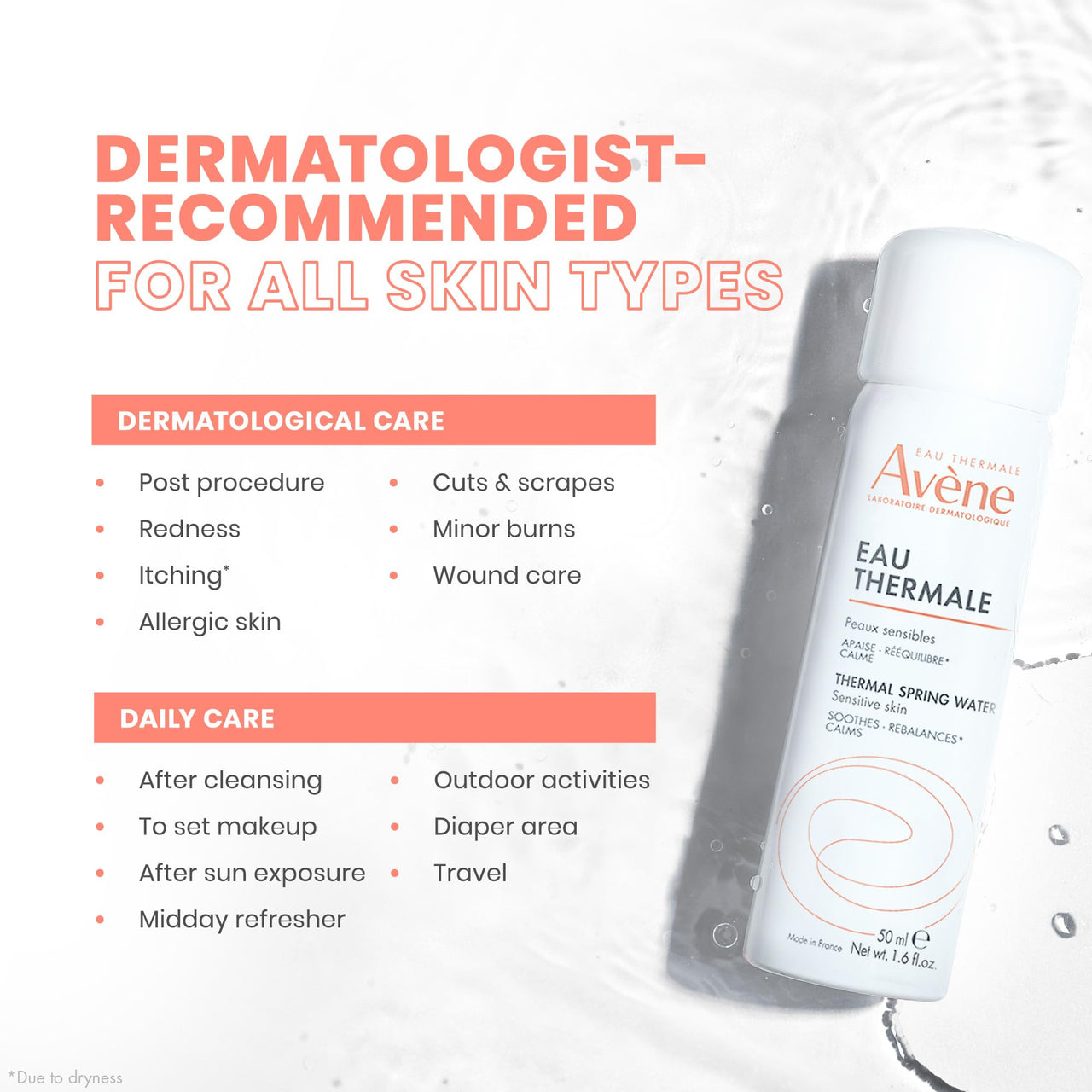 Avene Thermal Spring Water 50ml I Active & Powerful Spring Water I Barrier Repair I Face Mist for all Skin types I Soothes & Hydrates Skin I Sensitive Skin I Dermatologically tested
