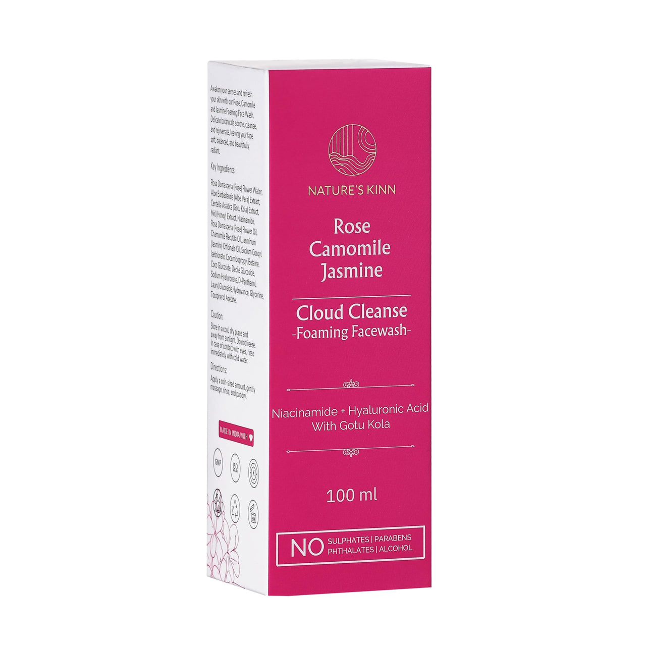 Nature’s Kinn Rose, Camomile & Jasmine Cloud Cleanse Foaming Facewash | Hydrating & Soothing | With Niacinamide, Hyaluronic Acid & Gotu Kola | Sulphate-Free, Paraben-Free, Alcohol-Free | 100ml