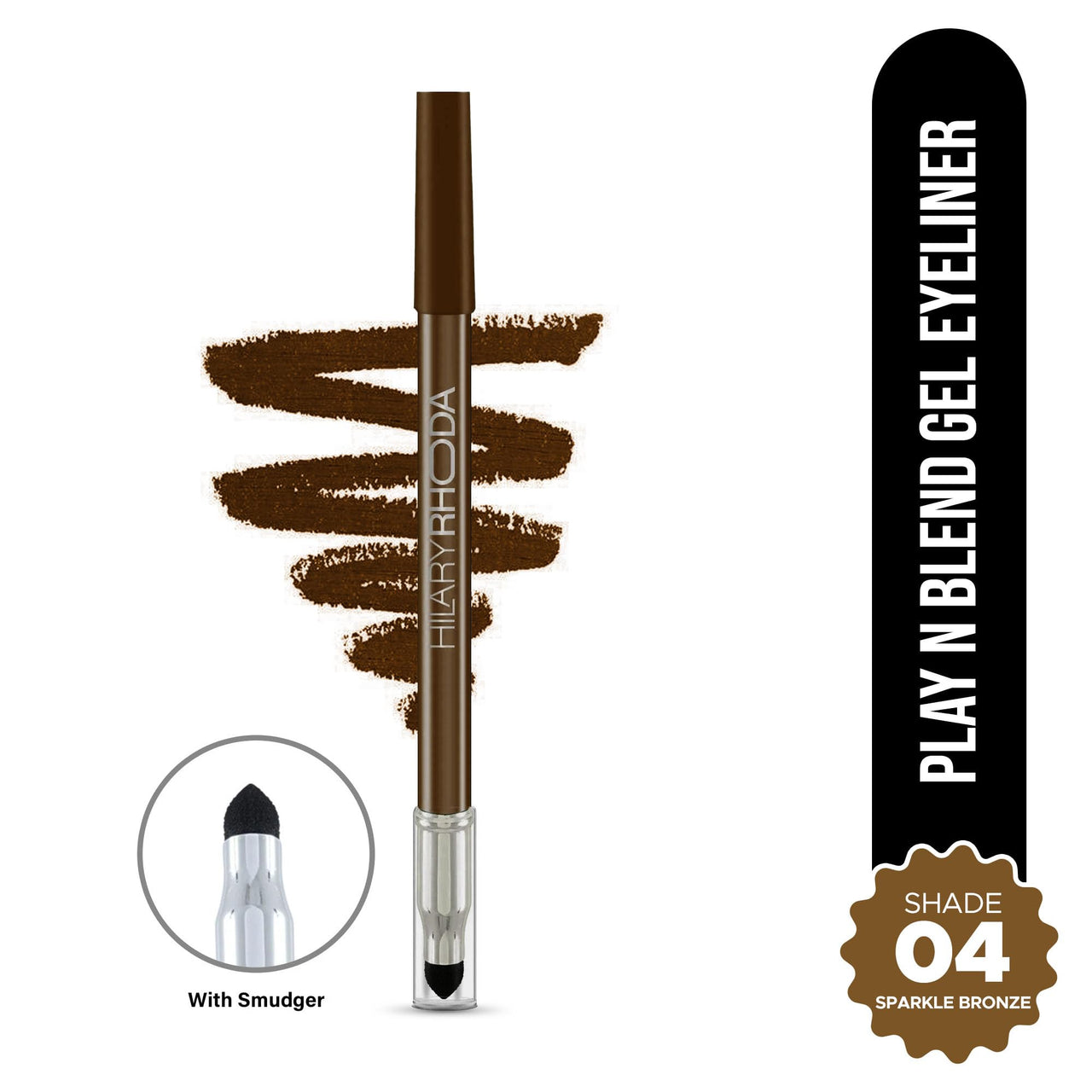 Hilary Rhoda Play n Blend Gel Eyeliner | One Stroke Application | Highly Pigmented | Matte & Shimmer Finish | 2 in 1 Smudger + Eyeliner | Butter Smooth Texture | 1.5g - (Sparkle Bronze | Shade 04)