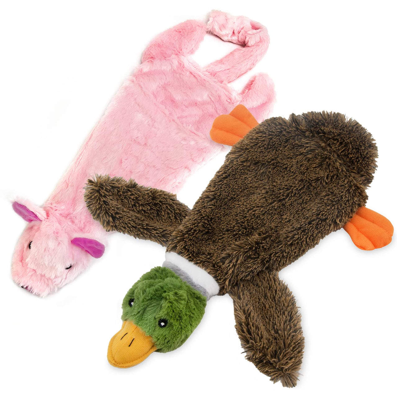 Best Pet Supplies 2-in-1 Stuffless Squeaky Dog Toys with Soft, Durable Fabric for Small, Medium, and Large Pets, No Stuffing for Indoor Play, Holds a Plastic Bottle - 1Wild Duck, Pig, Large Multicolor/Pig & Wild Duck