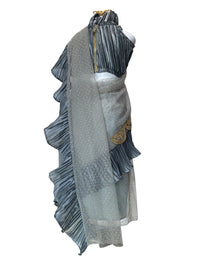 Aglare Girl's  Pre-Stitched Saree Wrinkled Blouse Wd Embossed Net with Beautiful Lakan