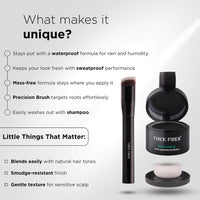 THICK FIBER Root Touch Up Powder, Root Cover for Thin & Bald Head - Water & Sweat Resistant Hair Powder for Thinning Hair Women, Includes Brush (Black) 4 Grams