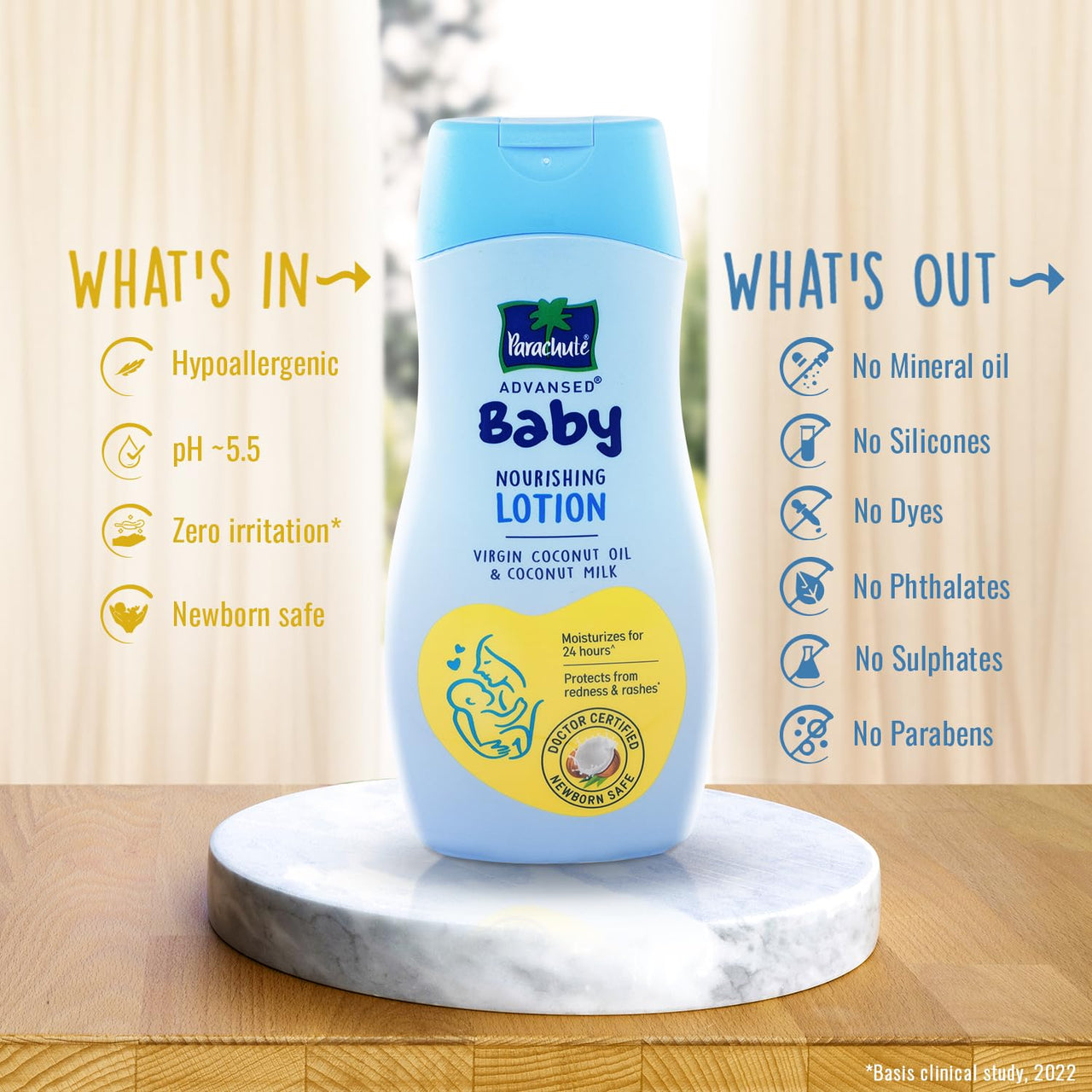 Parachute Advansed Baby Lotion for New Born Babies | Doctor Certified | Virgin Coconut Oil & Coconut Milk | Ph 5.5 | 24 Hour Moisturization | 410ml