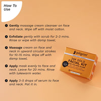 Pilgrim 24K Gold Facial Kit for Instant Radiance & Golden Glow: Includes Gold Cleanser, Scrub, Massage Cream, Facial Mask, Red Vine Mist & Toner (30ml)