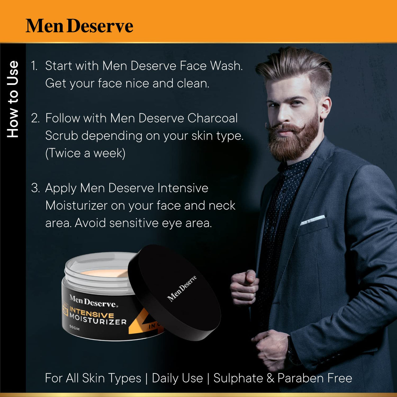 Men Deserve - Intensive Moisturizer with SPF 25 (50g) | Moisturizer For Dry Skin With Vitamin E, Hyaluronic Acid, Shea Butter | Moisturizer For Anti Pollution and Dark Spot Reduction