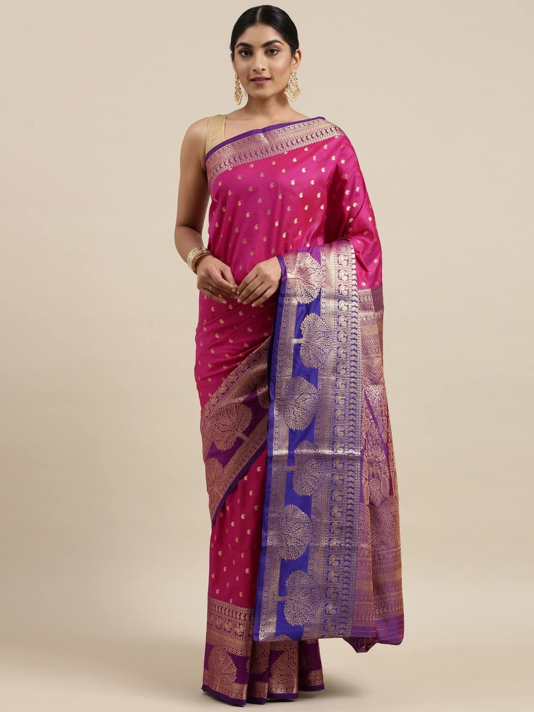 Pandadi Saree Women's  Banarasi Silk Saree With Unstitched Blouse Piece
