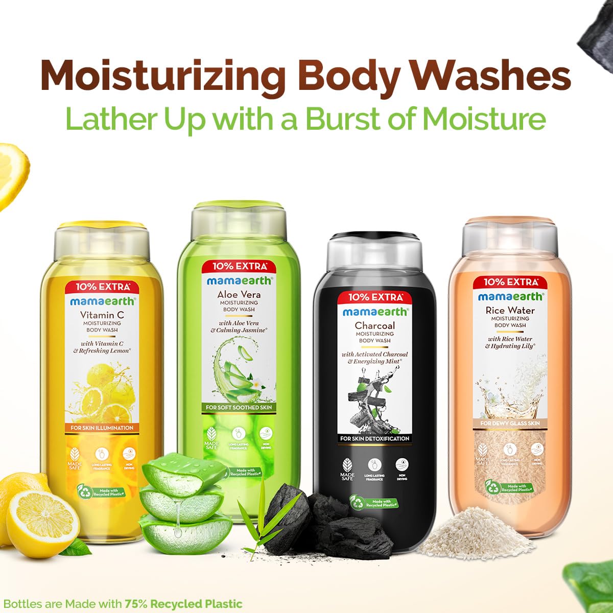 Mamaearth Rice Water Moisturizing Body Wash For All Skin Type With Rice Water&Hydrating Lily Scent For Dewy Glass Skin - 275 Ml|Intensely Moisturizes|Long Lasting Fragrance|Deeply Cleanses|Gentle
