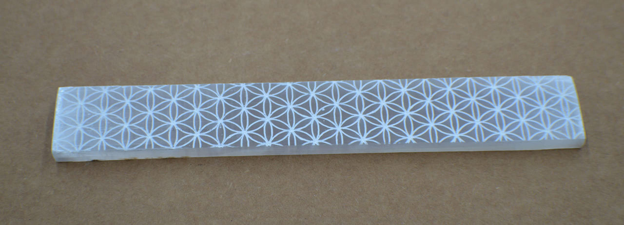 Selenite Crystal Charging Plate For Crystals And Healing Stones, 7.5" Selenite Crystal Plate Engraved Flower of Life Coaster For Home Office Table Decor (Selenite Stick) Rectangle