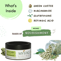 Mystiq Living Pigmentation Cream With Alpha Arbutin, Kojic Acid, Retinol & Niacinamide | Green Coffee Blemish Clear Cream for Dark Spots on Face - 50GM | Men & Women
