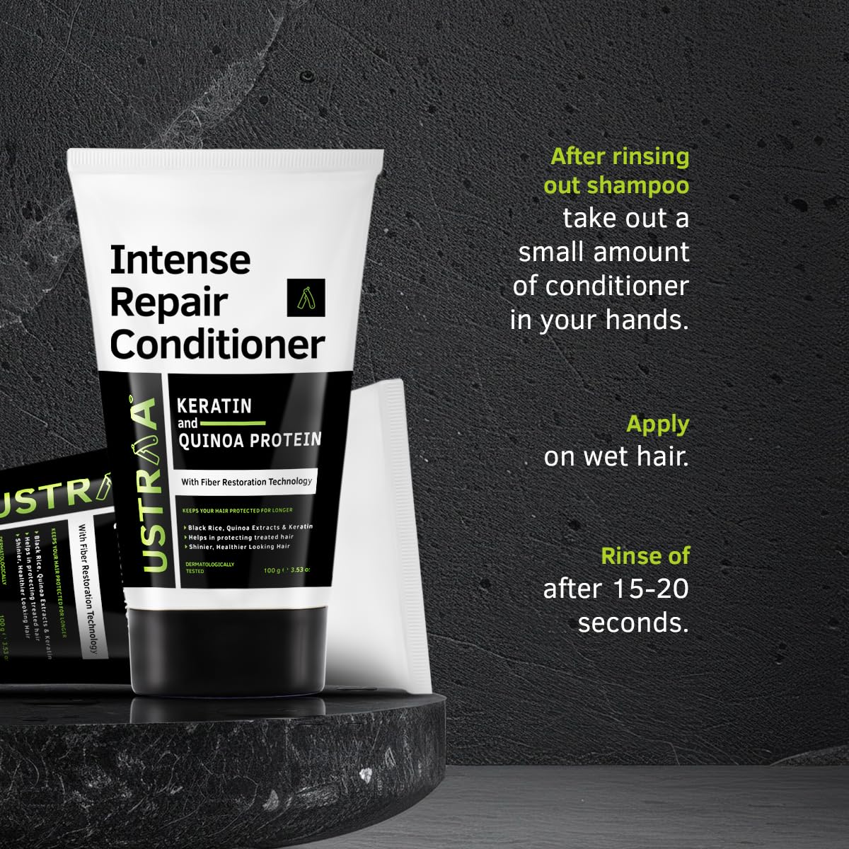 Ustraa Intense Repair Conditioner - 100 g - Set of 2 | Fiber Restoration Technology | Helps Protect & Restore Hair Bonds | with Black Rice, Quinoa Extracts & Keratin | No SLS, No Paraben