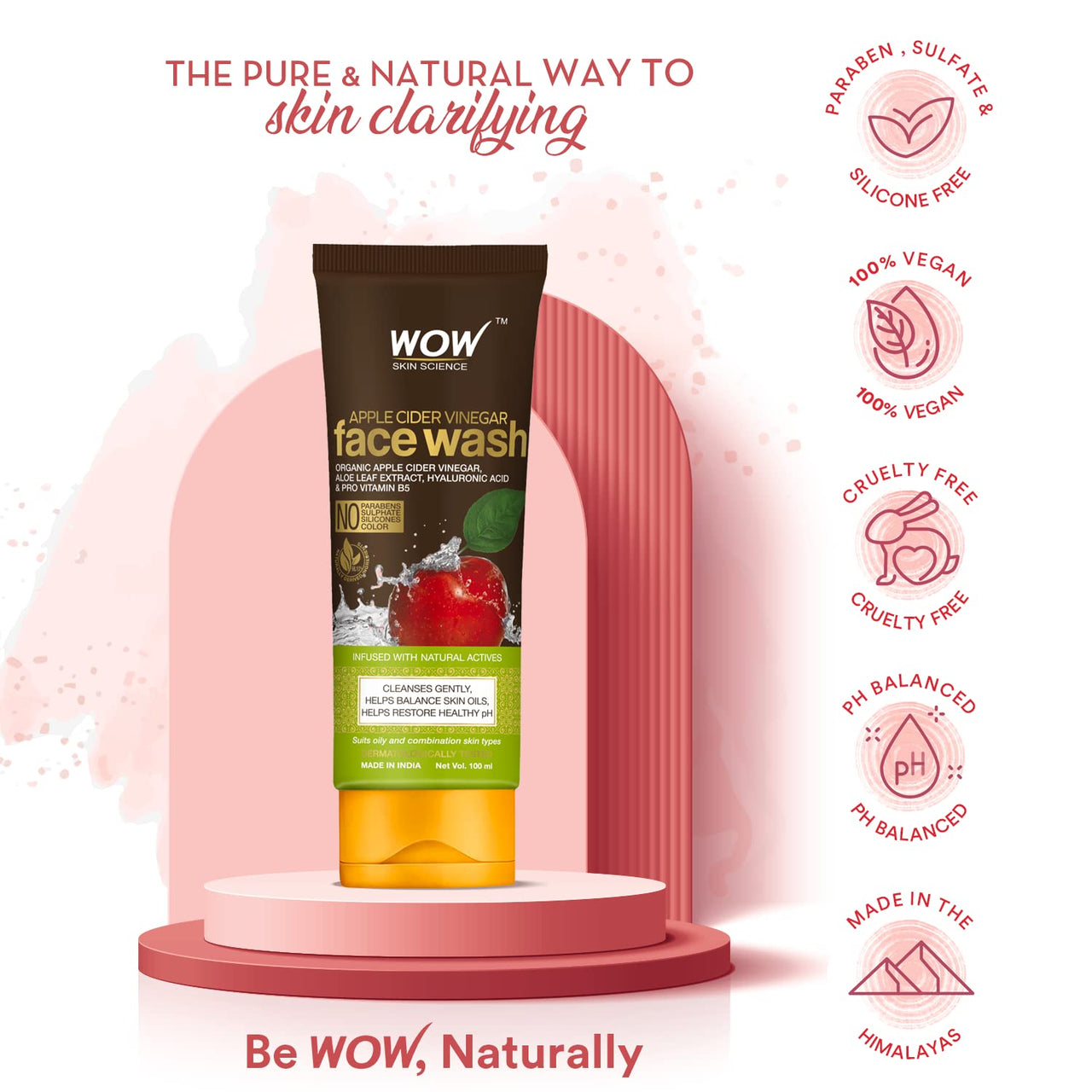 WOW Skin Science Apple Cider Vinegar Face Wash - No Parabens, Sulphate, Silicones & Color - Pack of 2 - Net Vol. 200mL