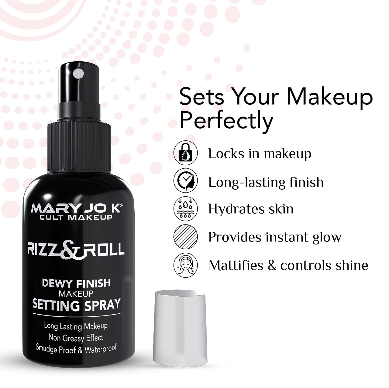 Mary Jo K Fizz & Roll Dewy Finish Makeup Setting Spray, Waterproof, Long Lasting, Non-Greasy, Black