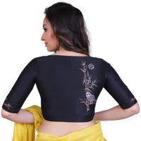 RENE Women's  Cotton Silk Owl Motif Embroidered Blouse