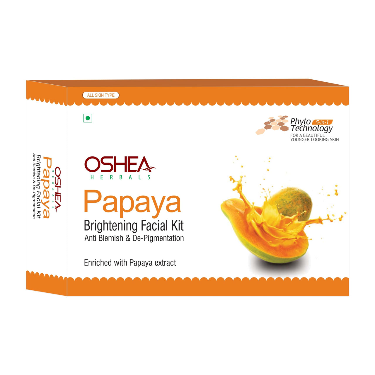 Oshea Herbals Papaya Brightening Facial Kit for All Skin Types | Reduces Blemishes & Pigmentation | Glowing Skin with Papaya Extracts 64g