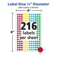 Avery See-Through Color-Coding Removable Labels, 1/4 Inch Round Labels, Assorted Translucent Colors, Non-Printable, 864 Dot Stickers Total (5796)