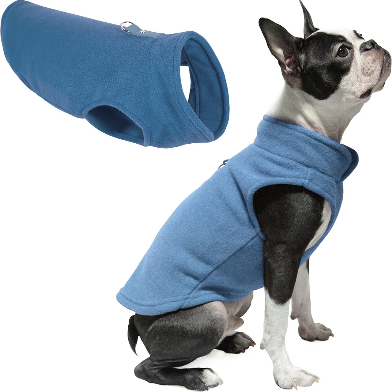Gooby Fleece Vest Dog Sweater - Blue, X-Small - Warm Pullover Fleece Dog Jacket with O-Ring Leash - Winter Small Dog Sweater Coat - Cold Weather Dog Clothes for Small Dogs Boy or Girl X-Small (Around 4-lb)