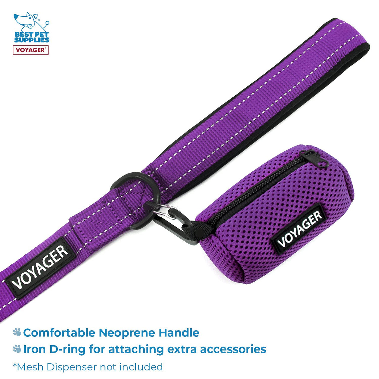Voyager Dog Harness Dual Leash Attachment No-Pull Control Adjustable Soft but Strong Pet Harness for Medium and Large Dogs with 3M Reflective Technology - Harness Leash Set (Purple Lattice), M M (Chest: 20 - 25") Harness Leash Set (Purple Nylon)