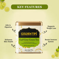 Golden Tips Earl Grey Green Tea Loose Leaves Tin can (100 Gram, 50 Cups)