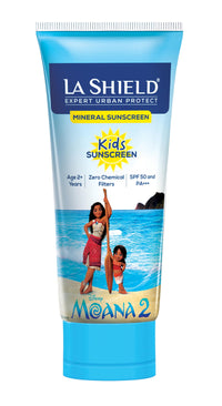 La Shield Disney Moana 2 Kids Sunscreen SPF 50 PA+++ | Free sticker set of 9 | 100% Mineral Sunscreen | For kids above 2 years age |Enriched with Vitamin E | 4 hour water resistant | Fragrance free| 50gm