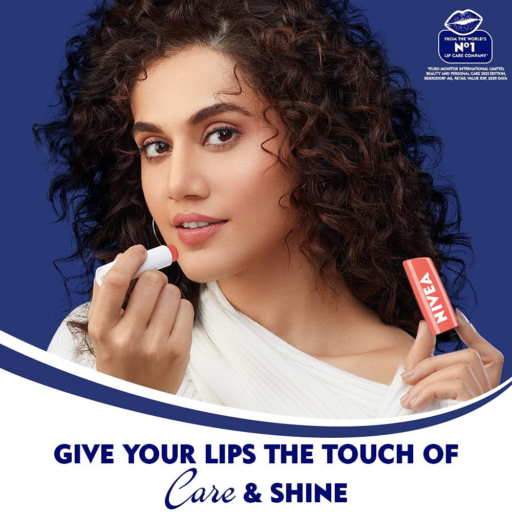 NIVEA Lip Balm, Pomegranate Shine, 4.8g and NIVEA Lip Balm, Fruity Peach Shine, 4.8g
