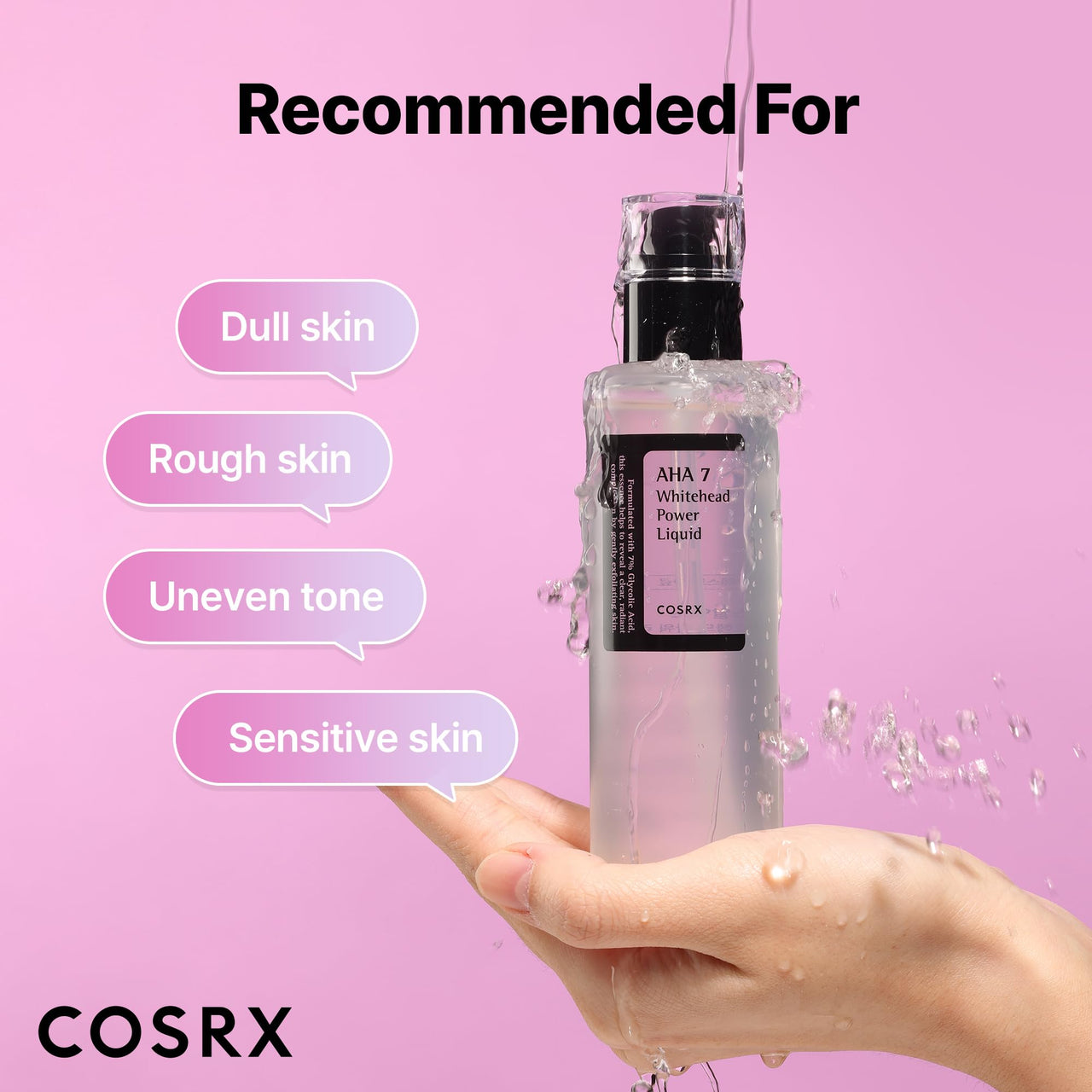 COSRX AHA 7 Whitehead Power Liquid, 3.38 fl.oz / 100ml, Whitehead Remover, Glycolic Acid 7%, AHA Exfoliant, Pore Minimizer, Korean Skin Care, Animal Testing Free, Paraben Free