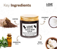 Love Earth Coffee Body Scrub With Organic Shea Butter & Vitamin E For Skin Moisturization & Tan Removal For Soft-Smooth Skin | Bathing Scrub with Coconut Oil | All Skin Types 100gm