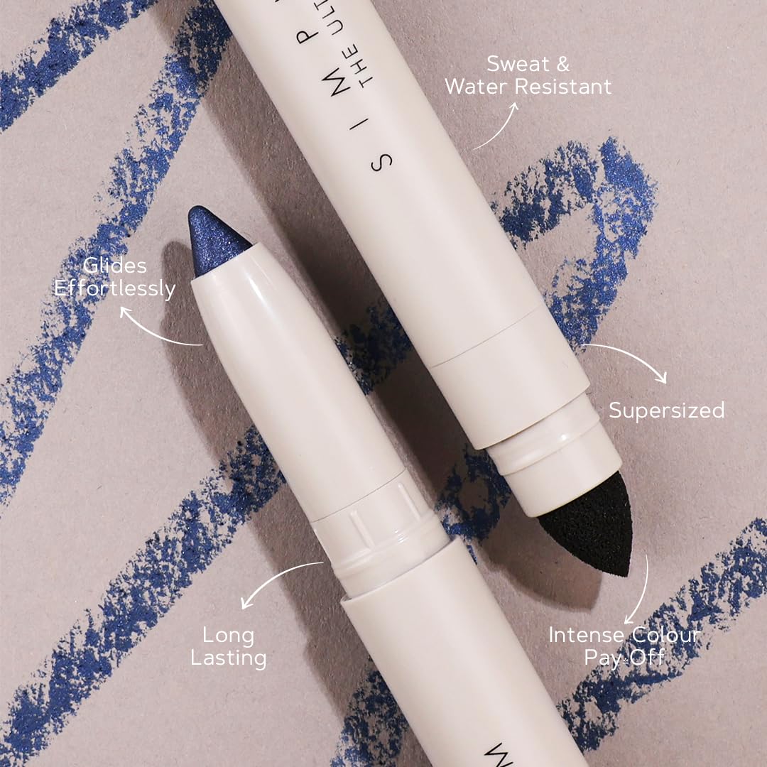SIMPLYNAM Ultimate Kajal – Metallic Blue | 1 Stroke Intense Color Payoff | Water Resistant | Long-Lasting & Smudge-Proof | Safe for Sensitive Eyes | 7X More Product | In-Built Sharpener & Smudger