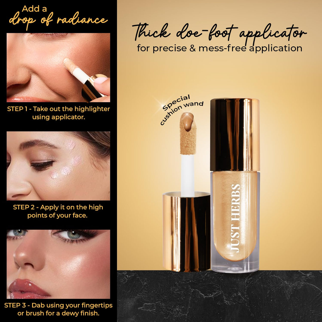 Just Herbs Glaze Rose Nectar Ultra Radiance | Ultra Shimmery Shine | Long Stay | Mess Free | Dewy Finish with Shea Butter and Aloe Vera Liquid Highlighter | All Skin Types | For Women 6g