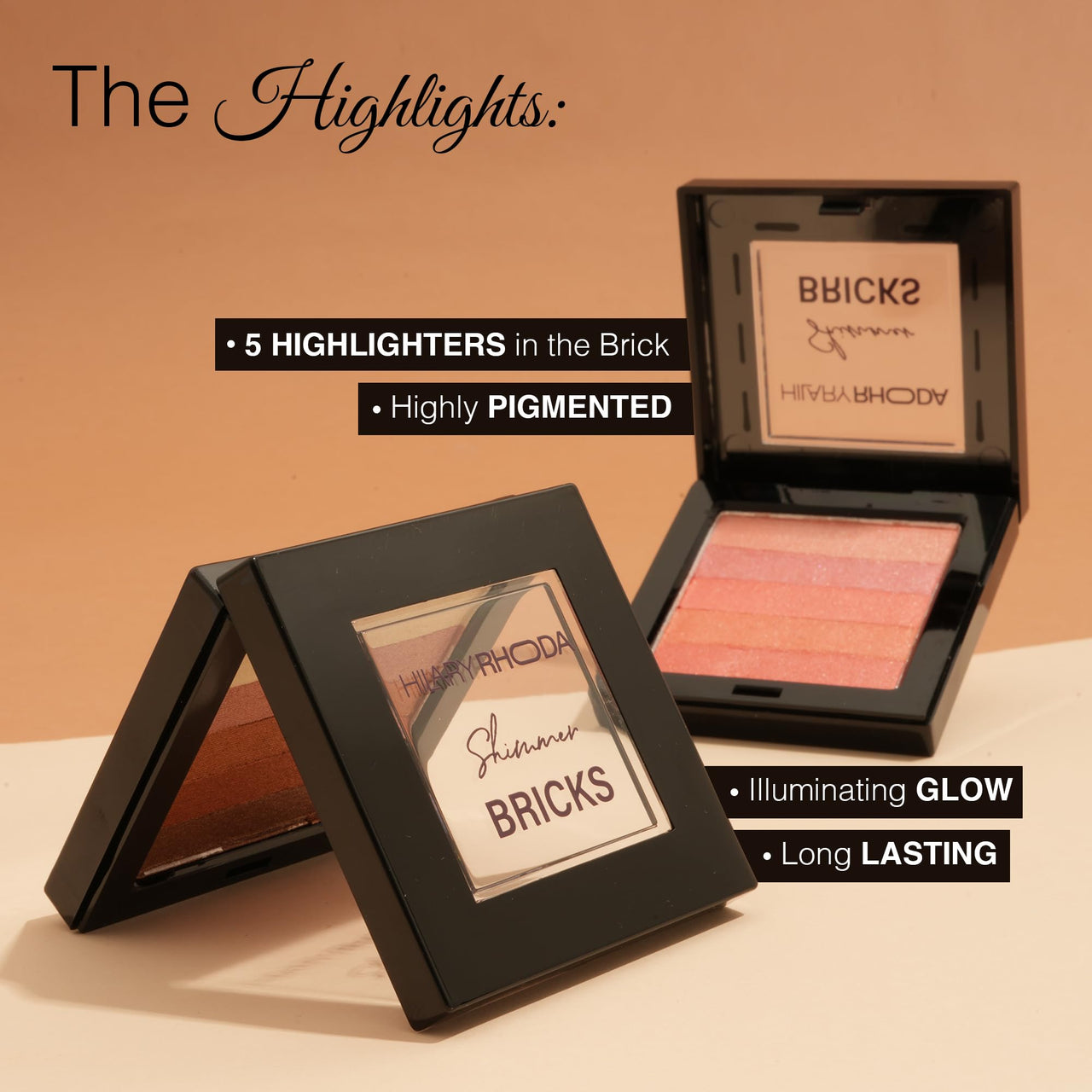 Hilary Rhoda Shimmer Bricks Highlighter Palette | Bronzers, Highlighters & Blushes | Highly Pigmented | Long Lasting & Illuminating Glow - 8.1g (Shade - 01)