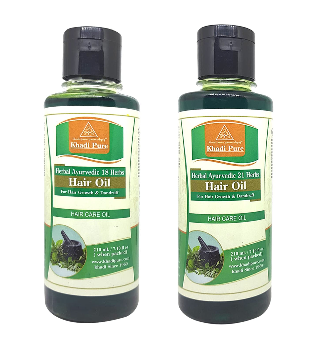 Khadi Pure 18 Herbs & 21 Herbs Hair Oil, 210 ml (Pack of 2)