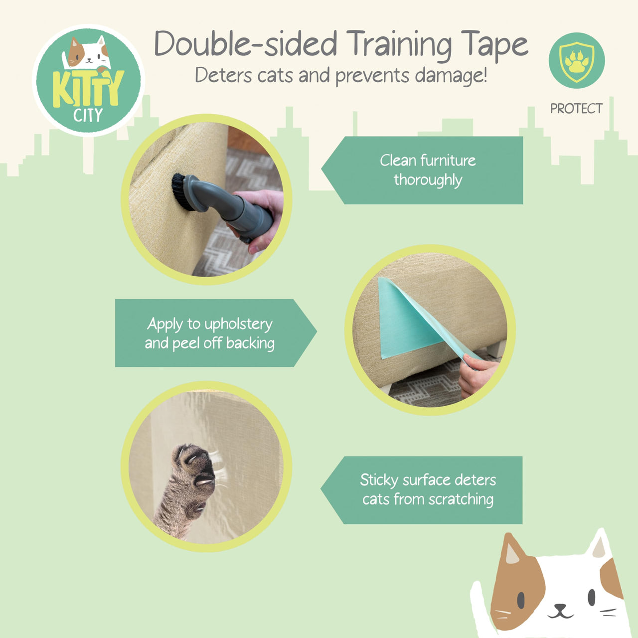 Kitty City XL Wide Corrugate Cat Scratchers 3 Pieces, Cat Scratching, Cat Scratch Pad, Door Clips, Furniture Protectors from Cat Scratching 12-Pack Double Sided Tape Protector