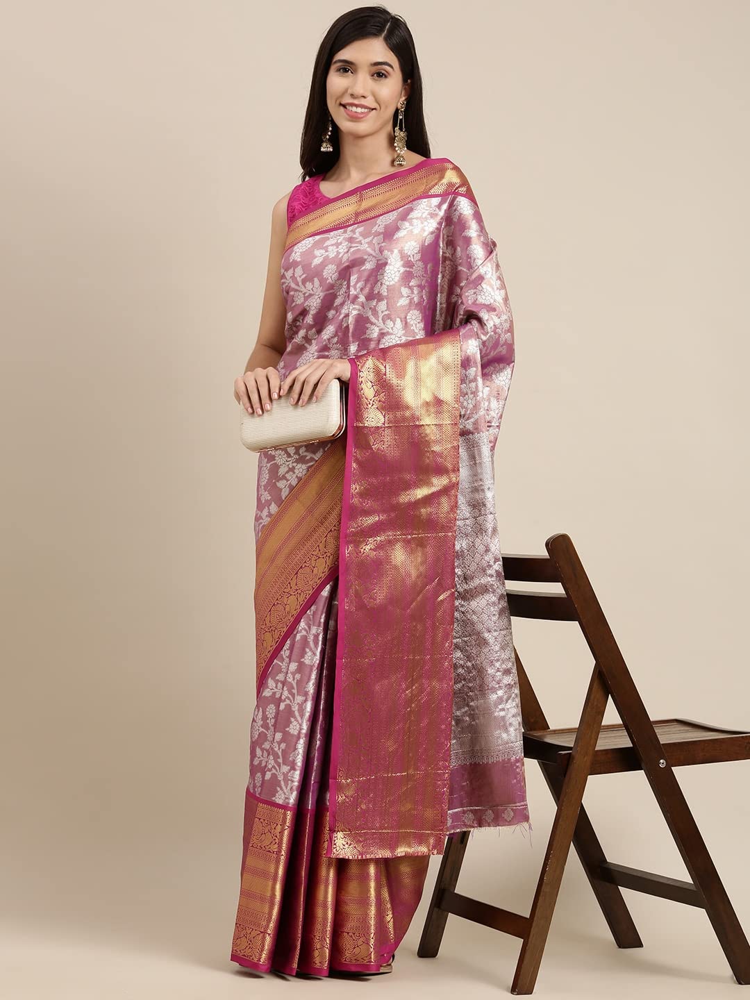 Pandadi Saree Women's  Arasi Soft Tissue Banarasi Silk Dharmavaram Pattu Saree With Unstiched Blouse Piece
