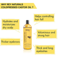 Rey Naturals Lavender Essential Oil & Cold Pressed Castor Oil For Hair Growth, Stress Relief, Aromapathy & Diffuser (Arandi Ka Tel)(200Ml+15Ml) | Hair Oil For Hair Fall Control, Shiny & Smooth Hair