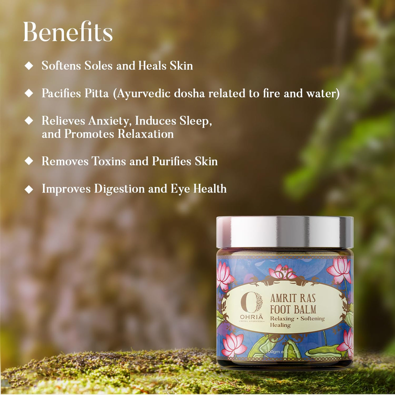 Ohria Ayurveda Amrit Ras Foot Balm Cream for Cracked Heals | Relaxing, Softening, & Healing Foot Care | Hydrates & Softens Cracked Heels | Infused with Sesame, Almond, Cow’s Ghee & Essential Oils for Relaxation | All Skin Types| For Men & Women- 100g