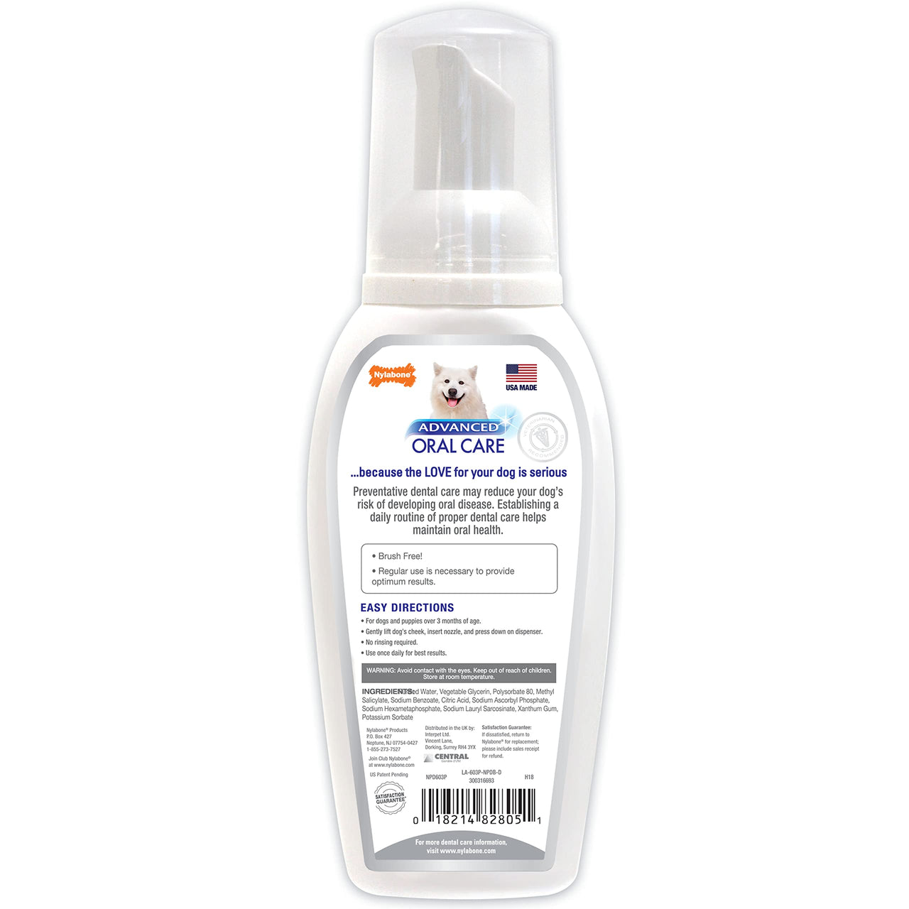 Nylabone Advanced Oral Care Foaming Dog Tartar Remover - Dog Breath Freshener & Teeth-Cleaning Foam (4 oz.) 3 Fl Oz (Pack of 1)