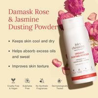 Juicy Chemistry Organic Anti Fungal Dusting Powder Fortified with Damask Rose & Jasmine 100g | Talcum Free Powder for Face & Body | Skin Brightening, Matte Finish & Oil Control | For Men, Women & Kids