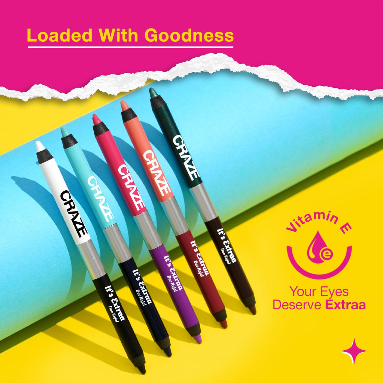 Swiss Beauty CRAZE It's Extraa Duo Kajal with Vitamin E | 2-in-1 Shades | Highly Pigmented | Smudge-Proof | With Precise Tip | Shade- Mean Girls, 2.6g |
