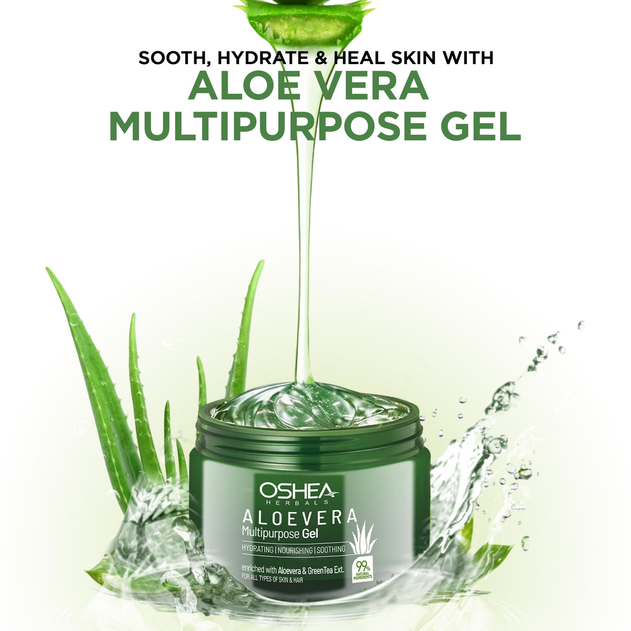 Oshea Herbals Aloe Vera Face Gel for Men & Women 300ml | Reduce Age Spots, Nourishes & Hydrates Skin | Enriched with Aloevera & Green Tea Extract | Ideal for All Skin & Hair Types