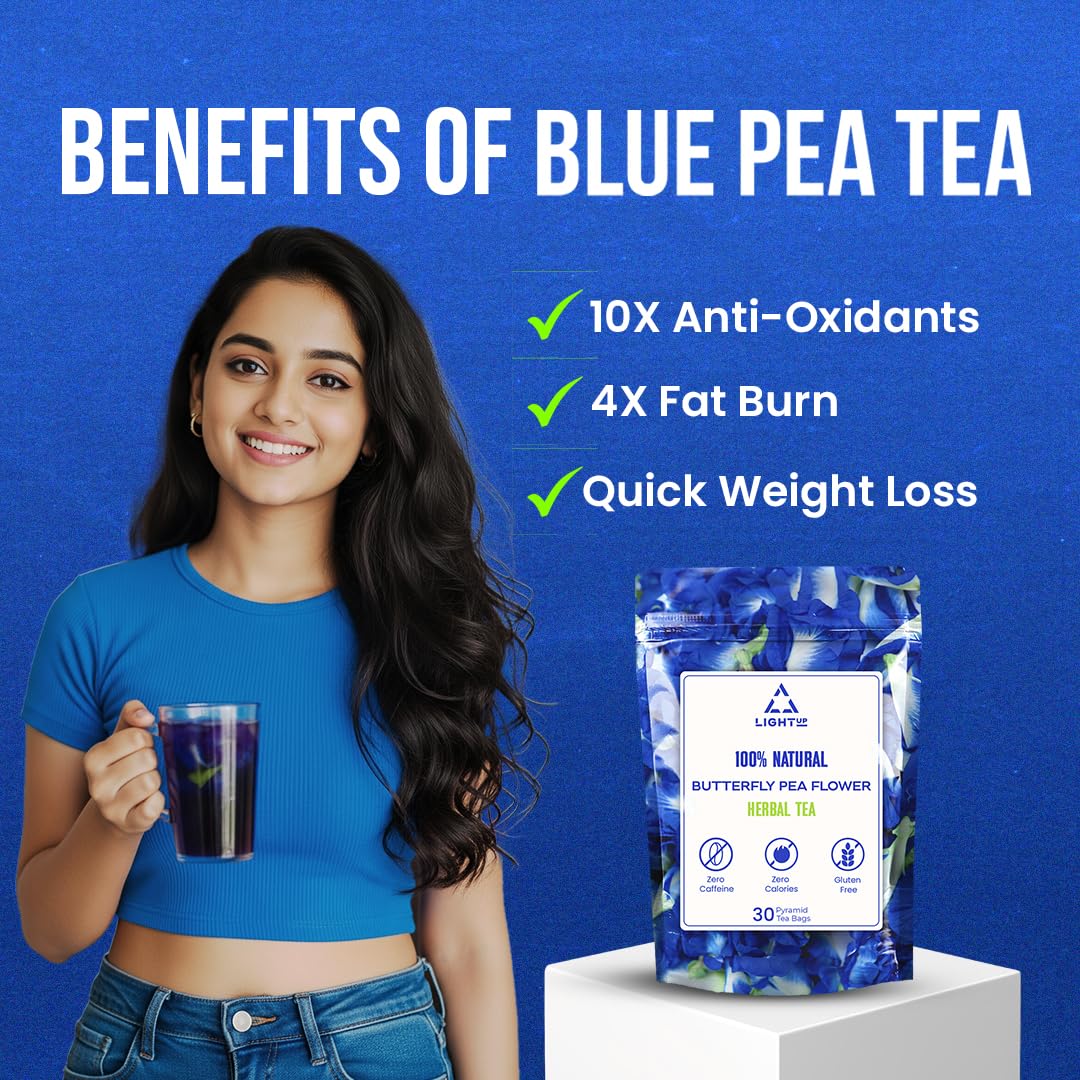 Light Up Butterfly Pea Flower Tea | Natural Herbal Tea | Caffeine-Free | Rich in Antioxidants, Weight Management, Hydrates Skin | No Preservatives | (Shankpushpi) (Pack of 30)