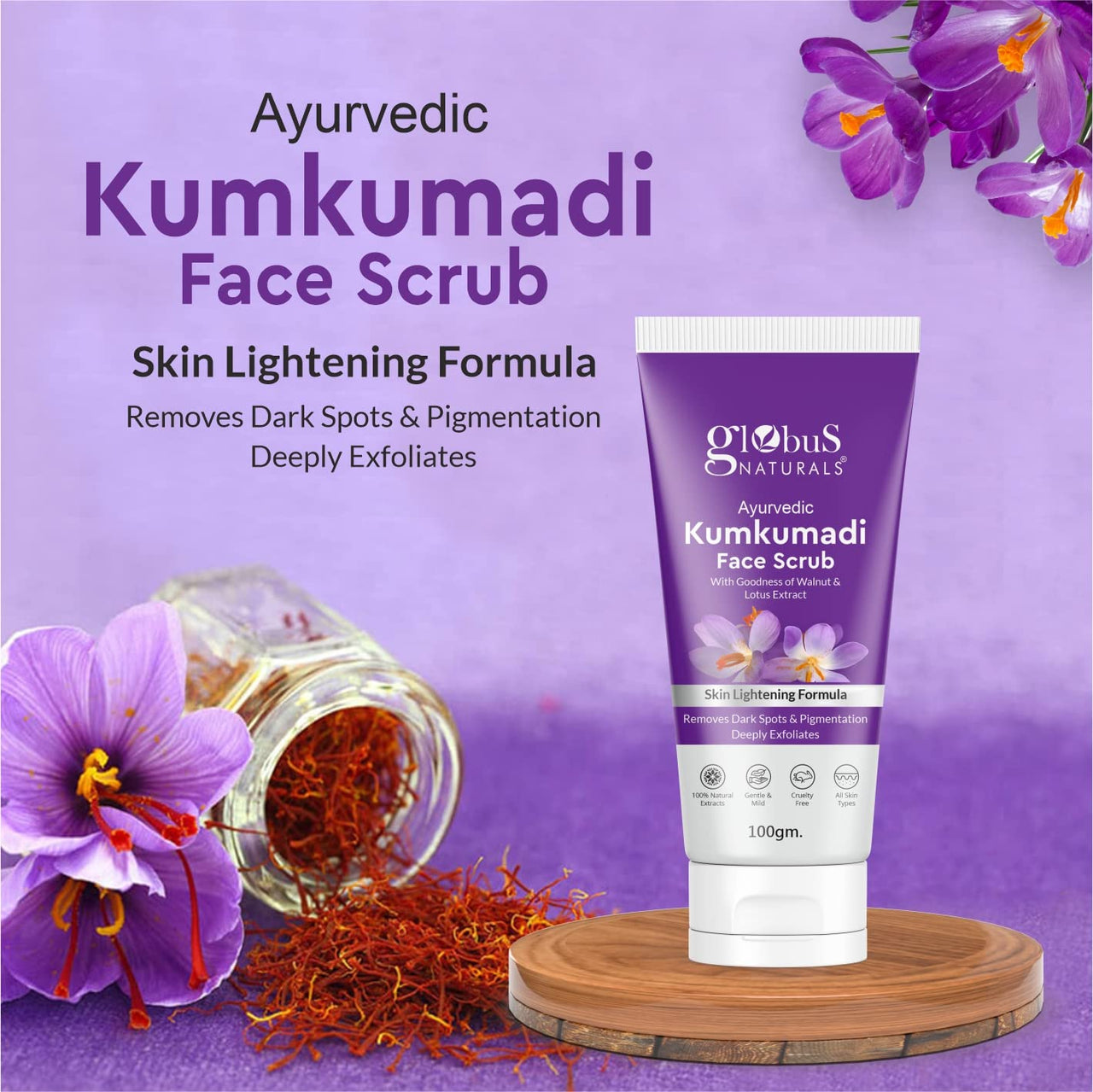 Globus Naturals Kumkumadi Skin Lightening Face Care Combo, Set of 4, Face Wash, Face Scrub, Face Cream & Face Pack