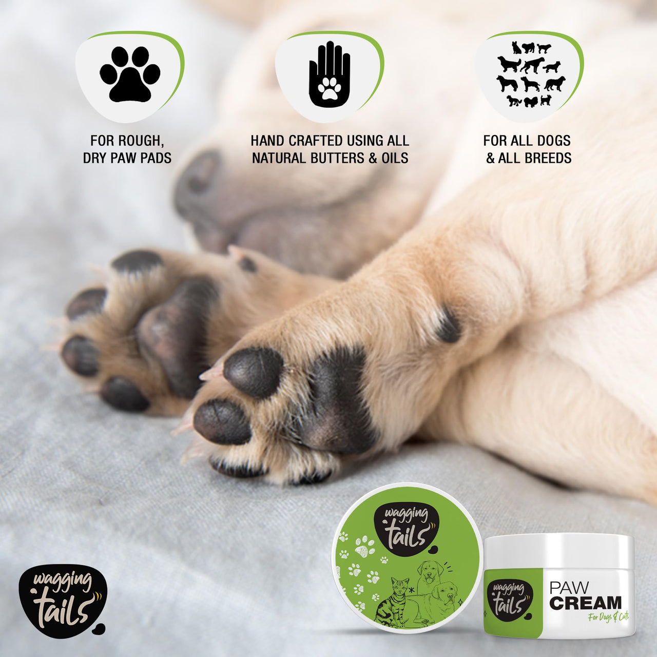 Wagging Tails Paw Cream for Pets Natural Care 50g | Daily Use to Smooth and Repair Damaged Skin | Heals, Repairs, and Moisturizes Cracked Paws, Elbows, and Dry, Itchy Snouts of Dogs, Cats, and Puppies