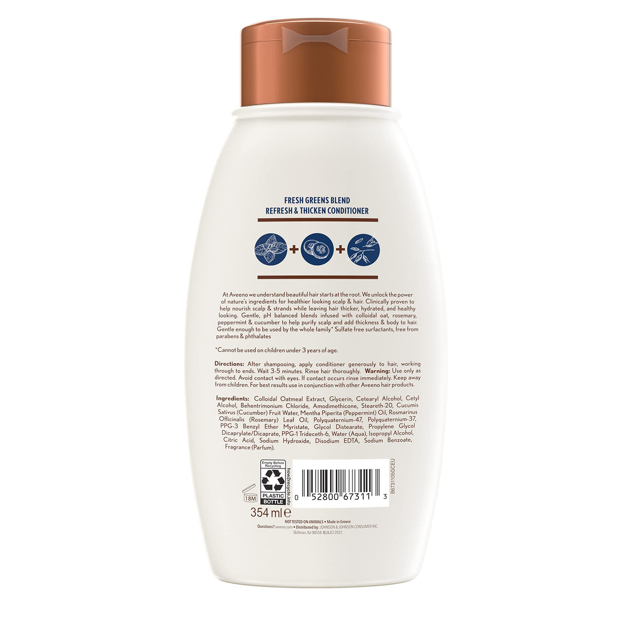Aveeno Scalp Soothing Fresh Greens Blend Conditioner for Volume, Thickness and Refresh, Sulfate Free Conditioner, No Dyes or Parabens, 12 fl. oz (4067311)