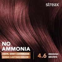 Streax Crème Permanent Hair Colour - 4.6 Reddish Brown Hair Colour- 120 ml, 100% Grey coverage, Ammonia Free Hair Color, Long Lasting Hair colour for women