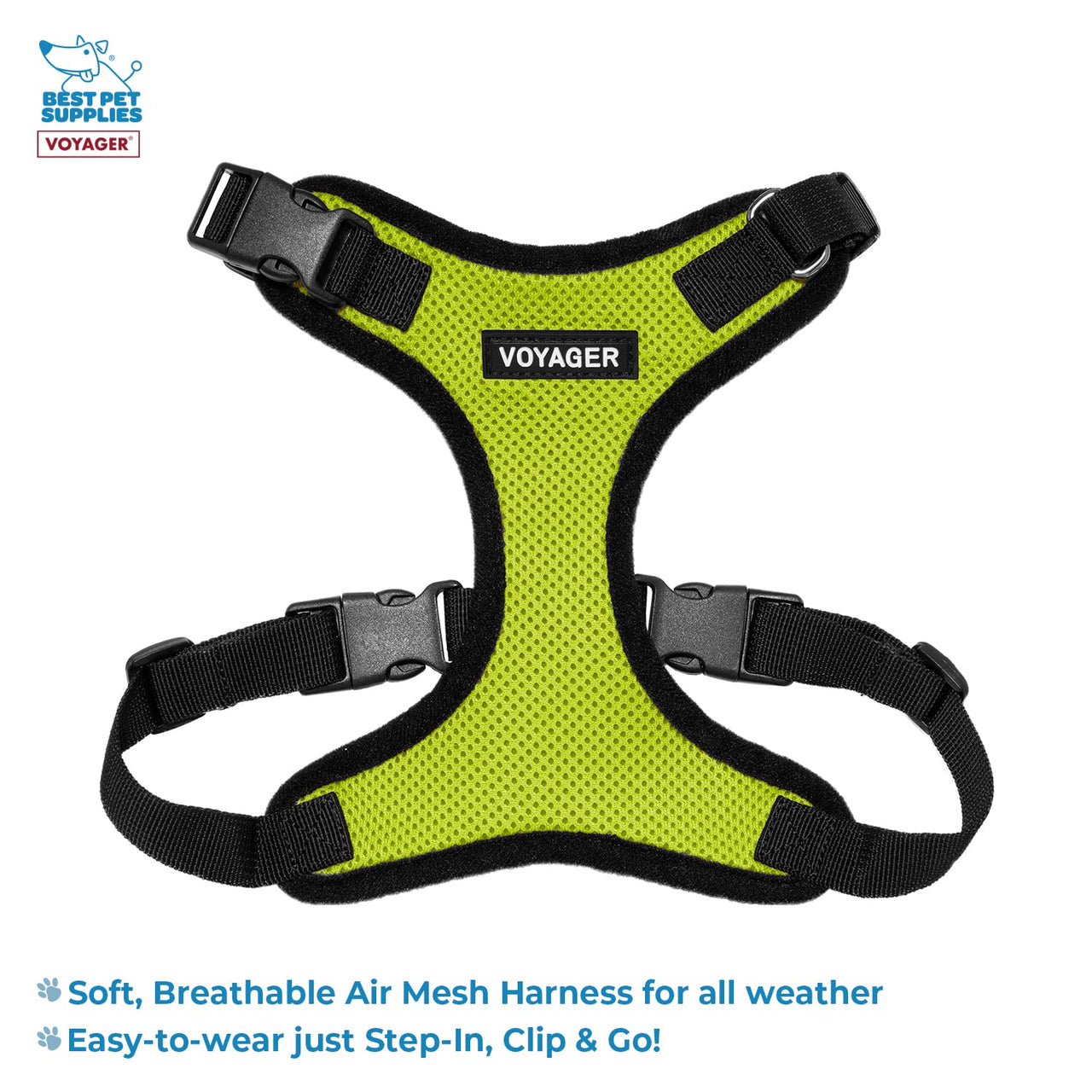 Voyager Step-in Lock Dog Harness w Reflective Dog Leash Combo Set with Neoprene Handle 5ft Supports Small, Medium and Large Breed Puppies Cats by Best Pet Supplies Lime Green Black Trim, XL