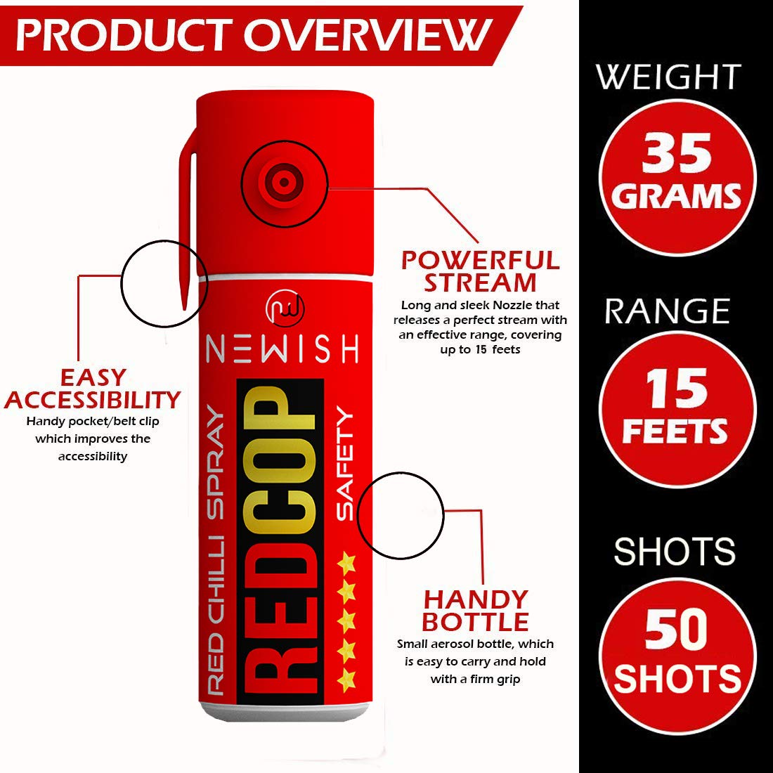 Newish Strong Red Chilli Pepper Spray for self Defence Small Pocket Size - Reliable and Effective Self-Defense (50 x 2 Time Spray) Pack of -2