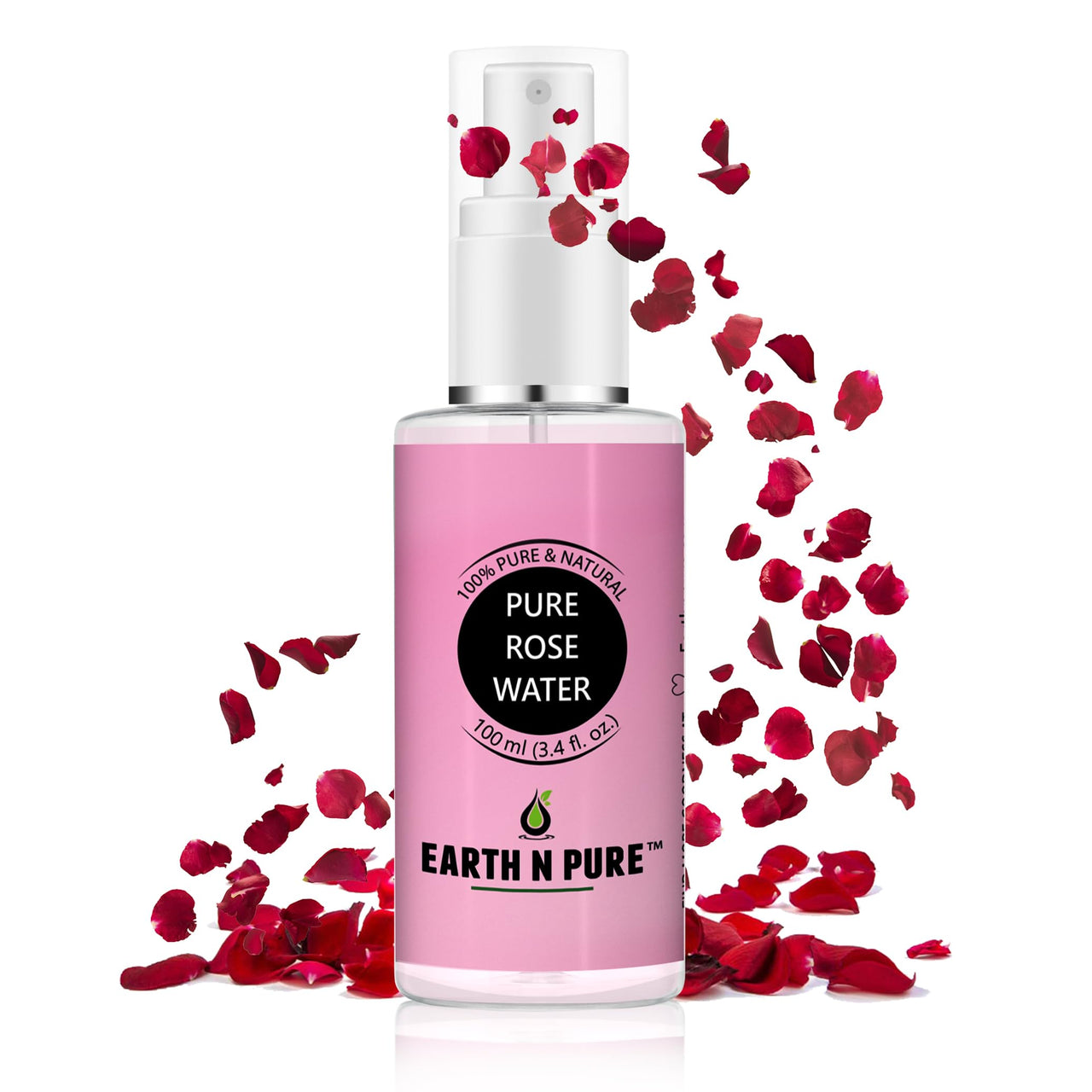 Earth N Pure Natural Rose Water 100Ml | Distilled from Roses with Nothing Artificial, Ideal for Oil Control, Balancing Skin pH level, Glowing Skin, Face mist & Tonner.