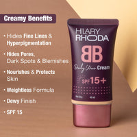 Hilary Rhoda BB Cream with SPF 15 | Infused with Wheat Germ Oil & Jojoba Seed Oil | Weightless Formula | Hides Blemishes, Dark Spots & Pigmentation - 40ml (Shell White - Shade 1)