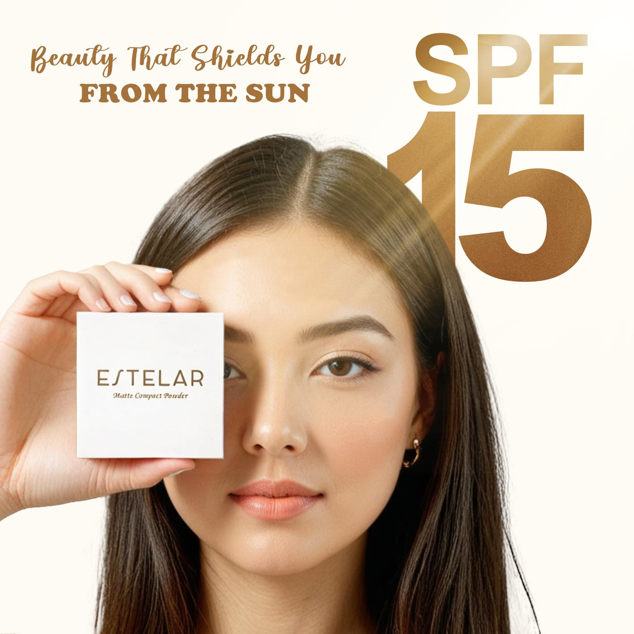 Estelar Matte Compact Powder with SPF 15 Protection, Absorbs Oil and Sweat, Long Lasting Freshness for Upto 12 Hours, Evens Tone, Non Sticky, Non Greasy, Empower Beige, For All Skin Types, 8gms