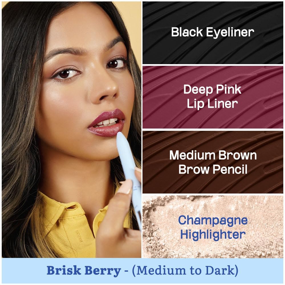 Tint Cosmetics 4Play 4 in 1 Make Up Brush & Pronto Pink 4 in 1 Waterproof Makeup Pen, For Multipurpose Travel Friendly & Easy to Use (Pack of 2)