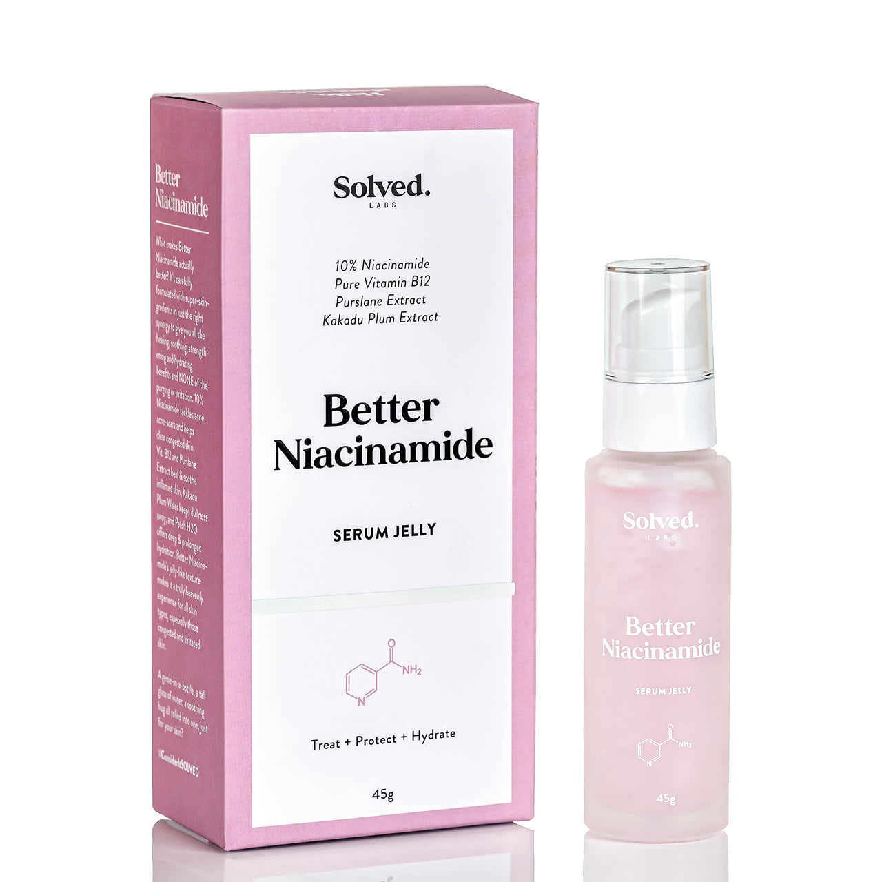 Solved Labs 10% Niacinamide Pink Serum Jelly | Hydrating with Vitamin B12| Reduces Dark Spots | Anti-Inflammatory, Sensitive & Acne-Prone Skin | Reduces pigmentation | Men & Women | 45 ml